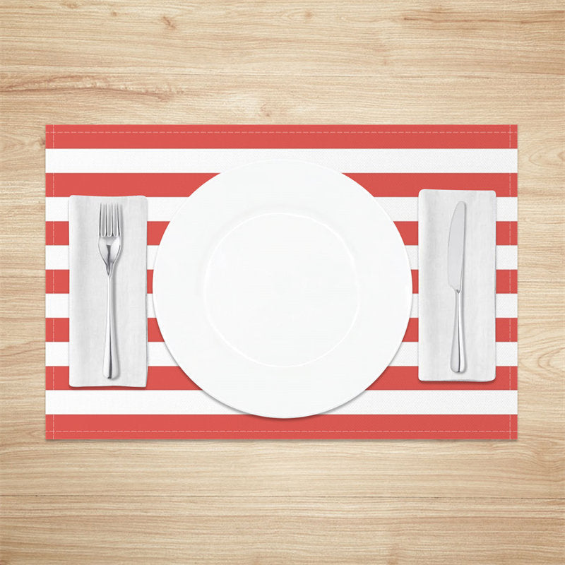 Aperturee - Light Red White Stripe Dining Set Of 4 Placemats