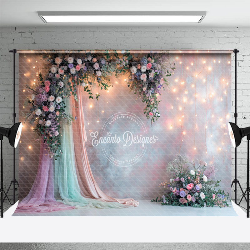 Aperturee - Light Strings Floral Curtain Abstract Wall Backdrop