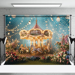 Aperturee - Light Strings Merry Go Round Floral Fantasy Backdrop