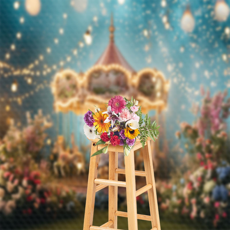 Aperturee - Light Strings Merry Go Round Floral Fantasy Backdrop