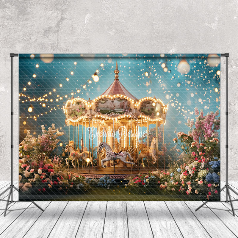 Aperturee - Light Strings Merry Go Round Floral Fantasy Backdrop