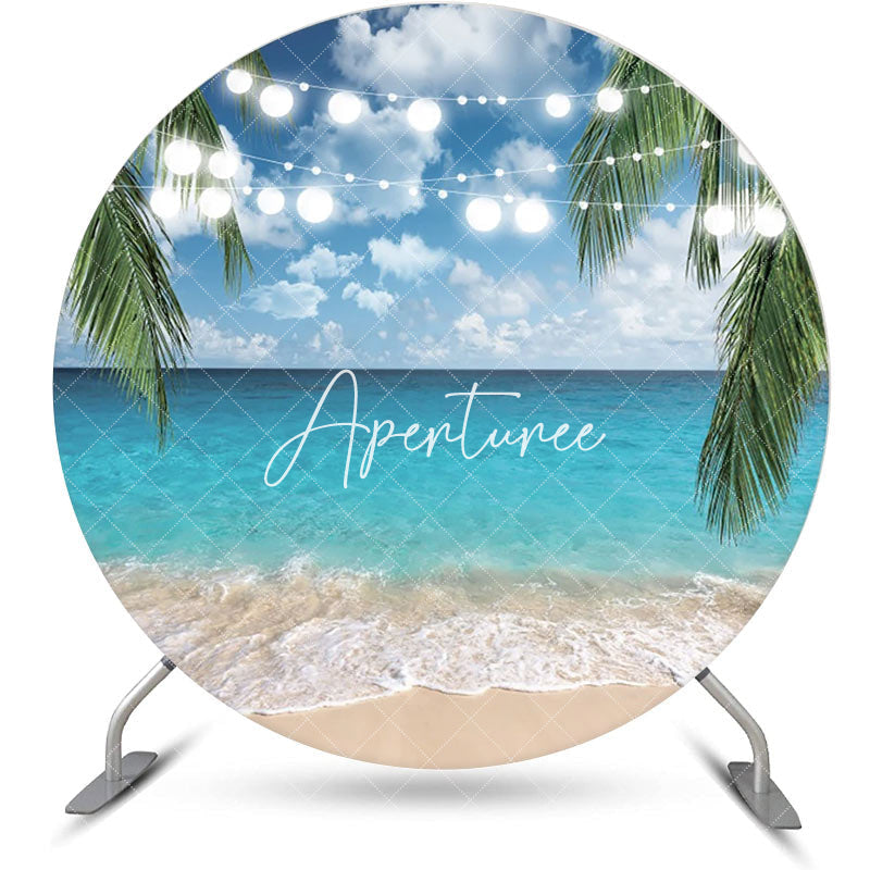 Aperturee - Light Strip Hawaii Beach Palm Leaves Round Backdrop