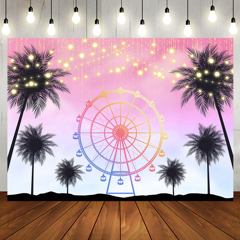 Aperturee - Light Summer Sunset Palm Trees Ferris Wheel Backdrop