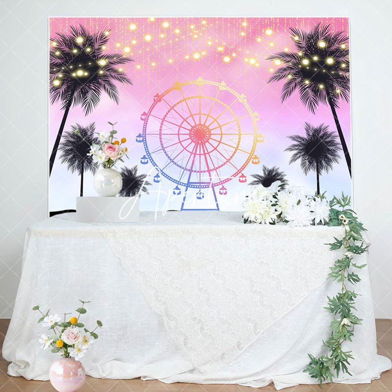 Aperturee - Light Summer Sunset Palm Trees Ferris Wheel Backdrop