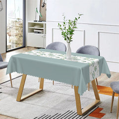 Aperturee - Light Teal Plant Leaves Spring Rectangle Tablecloth