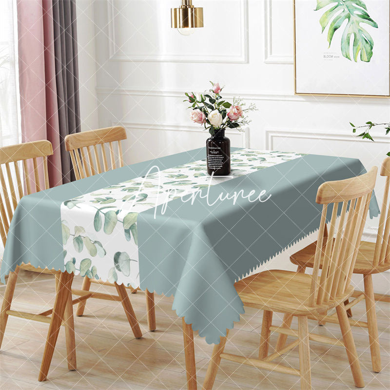 Aperturee - Light Teal Plant Leaves Spring Rectangle Tablecloth