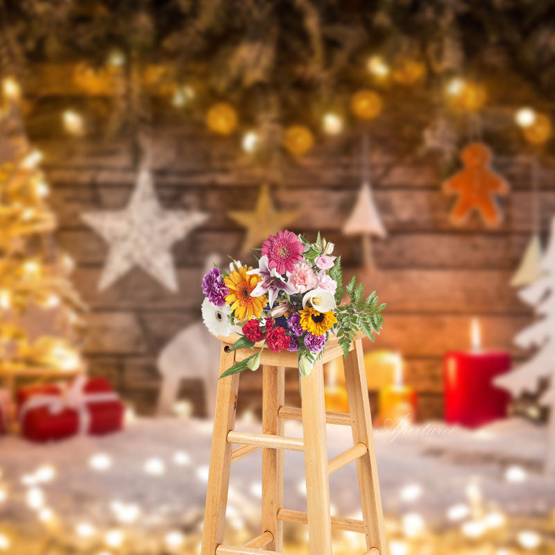 Aperturee - Light Wood Glitter Photo Booth Christmas Backdrop