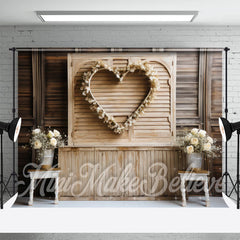 Aperturee - Light Wooden Board Floral Valentines Day Backdrop