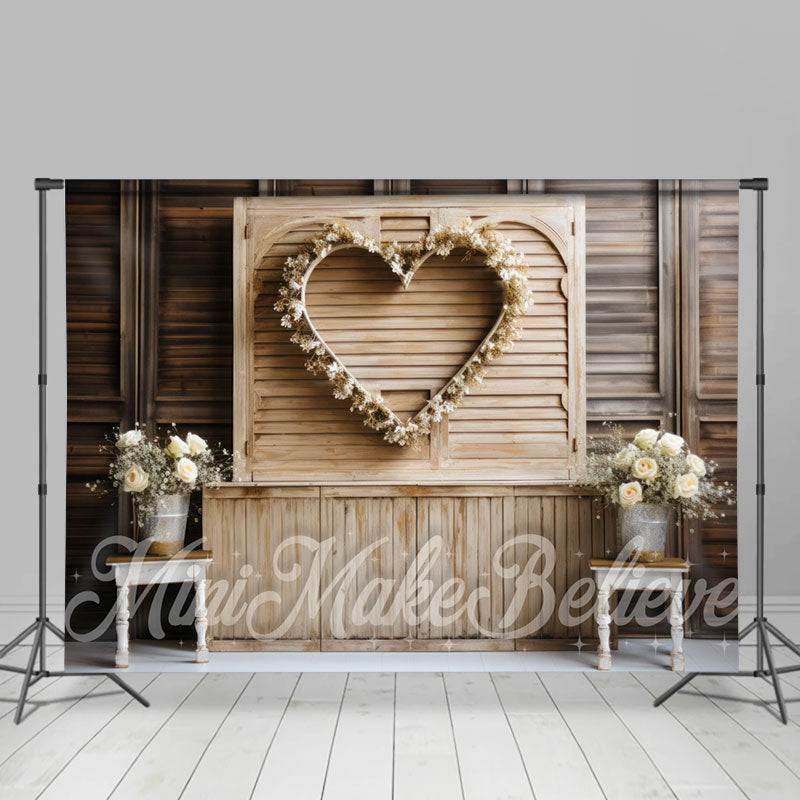 Aperturee - Light Wooden Board Floral Valentines Day Backdrop