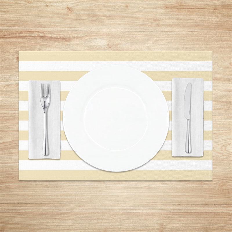 Aperturee - Light Yellow White Stripe Dining Set Of 4 Placemats