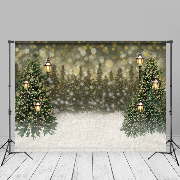 Lighting Bokeh Snowy Pine Tree Christmas Backdrop - Aperturee