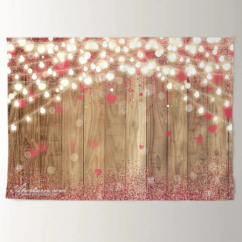 Aperturee - Lighting Pink Heart Wooden Valentines Day Backdrop