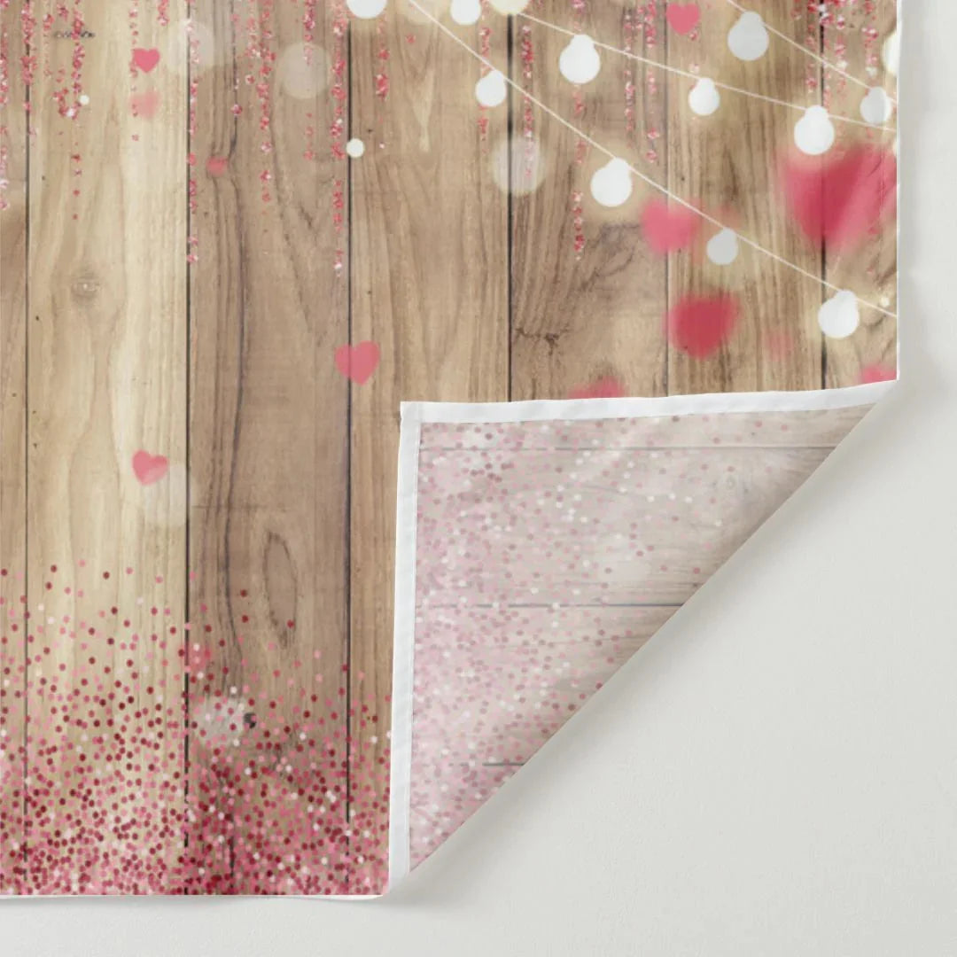 Aperturee - Lighting Pink Heart Wooden Valentines Day Backdrop