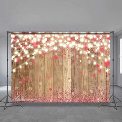 Aperturee - Lighting Pink Heart Wooden Valentines Day Backdrop