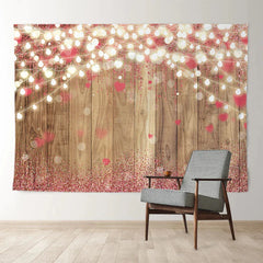 Aperturee - Lighting Pink Heart Wooden Valentines Day Backdrop