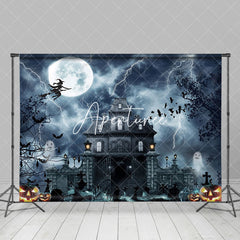 Aperturee - Lightning Thunder Halloween Night Witch Pumpkin Backdrop