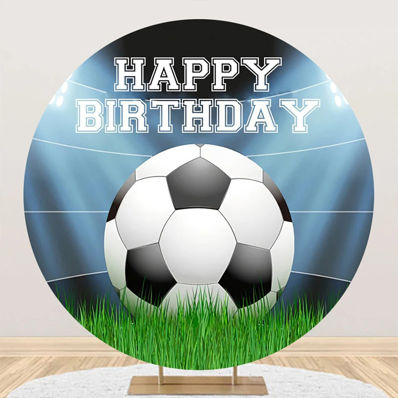 Aperturee - Lights Football Grass Circle Happy Birthday Backdrop