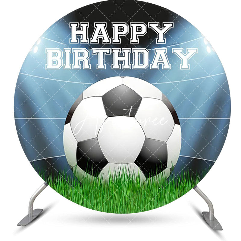 Aperturee - Lights Football Grass Circle Happy Birthday Backdrop