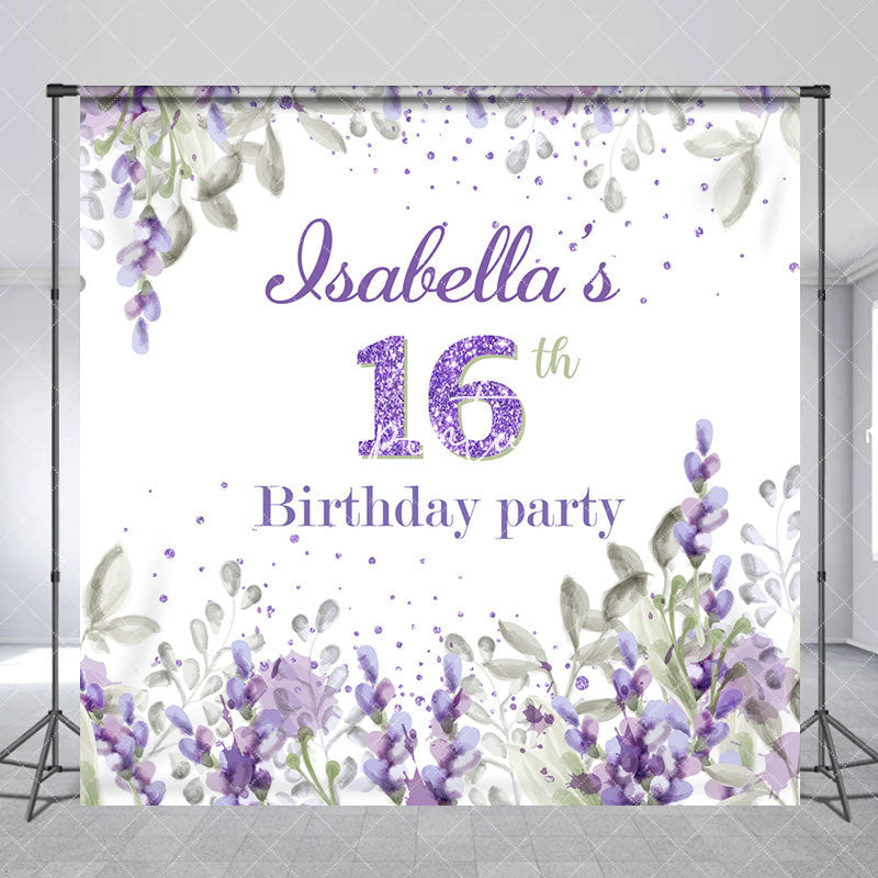 Aperturee - Lilac Floral Girls Sweet 16 Custom Birthday Backdrop