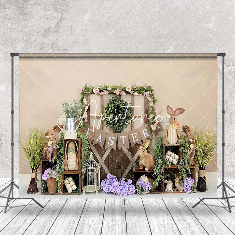 Aperturee - Lilac Rabbits Green Garden Easter Photo Backdrop