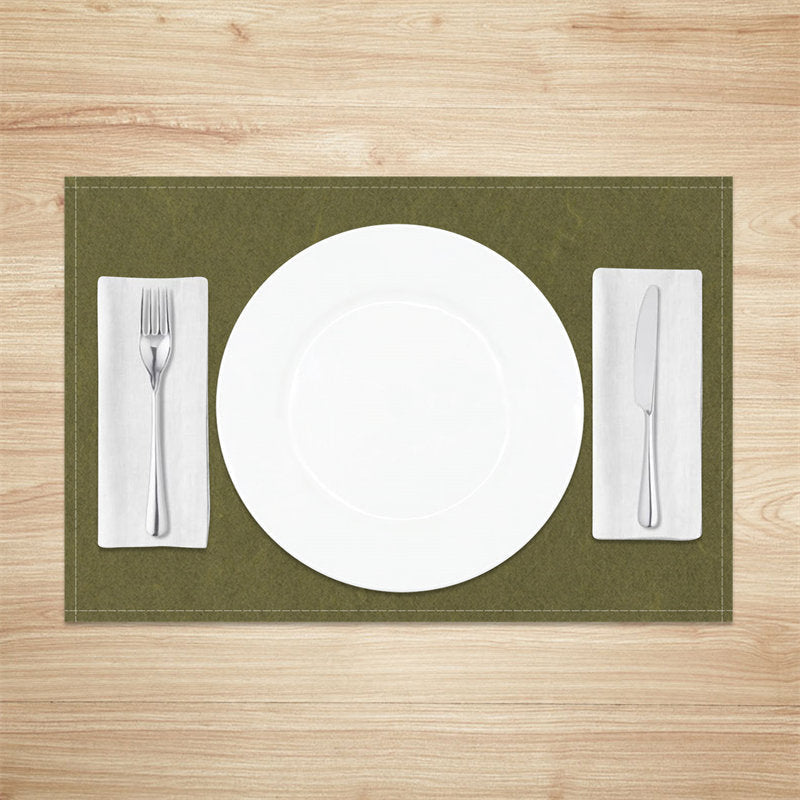 Aperturee - Linen Solid Army Green Modern Set Of 4 Placemats