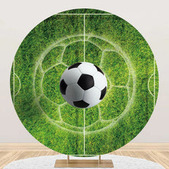 Aperturee - Lines Grass Football Round Birthday Backdrop For Boy