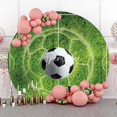 Aperturee - Lines Grass Football Round Birthday Backdrop For Boy