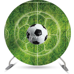 Aperturee - Lines Grass Football Round Birthday Backdrop For Boy