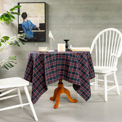 Aperturee - Lines Navy Plaid Checked Round Tablecloth For Decor