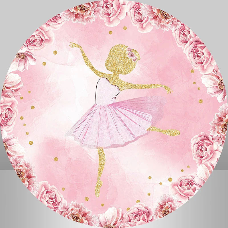 Aperturee - Little Ballerina Floral Pink Round Backdrop Kit For Girls