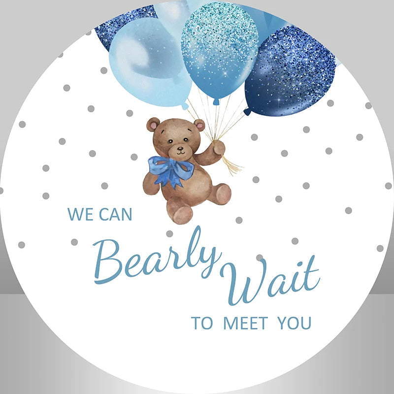 Aperturee - Little Bear Balloons Blue Glitter Round Backdrop Kit