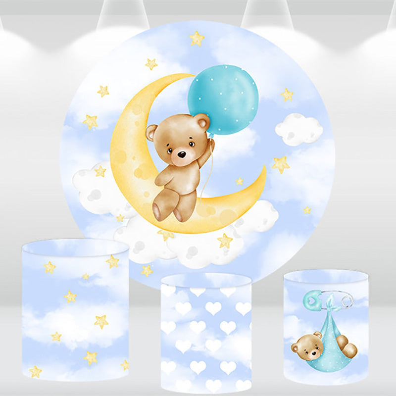 Aperturee Little Bear Moon Balloon Round Birthday Backdrop Kit