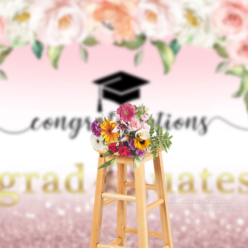 Aperturee - Little Bear Pink White Floral Bokeh Grad Photo Backdrop