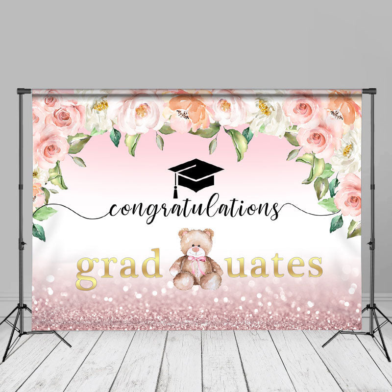 Aperturee - Little Bear Pink White Floral Bokeh Grad Photo Backdrop