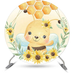 Aperturee - Little Bee Honeycomb Floral Round Birthday Backdrop