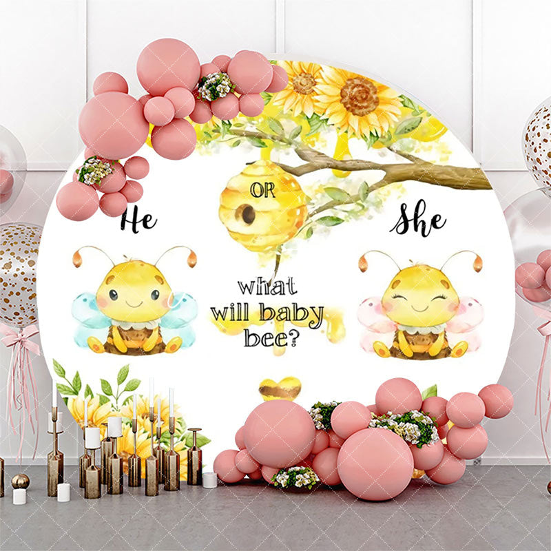 Aperturee - Little Bee Honeycomb Round Gender Reveal Backdrop