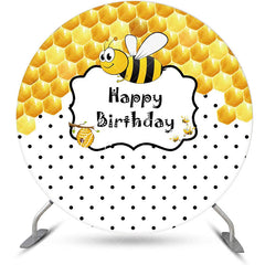 Aperturee - Little Bee Honeycomb Round Happy Birthday Backdrop