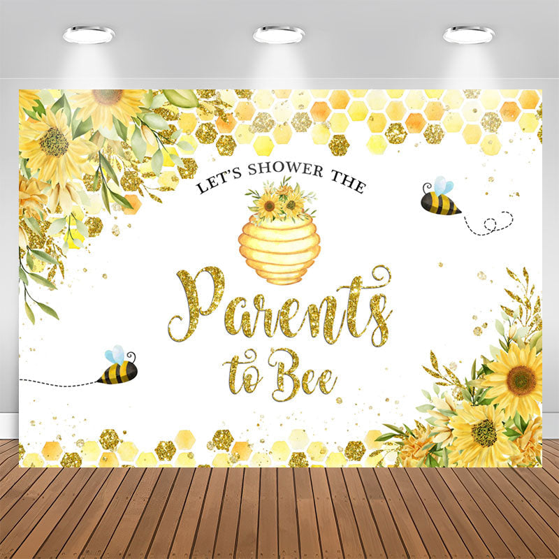 Aperturee - Little Bees and Sunflowers Yellow Baby Shower Backdrop