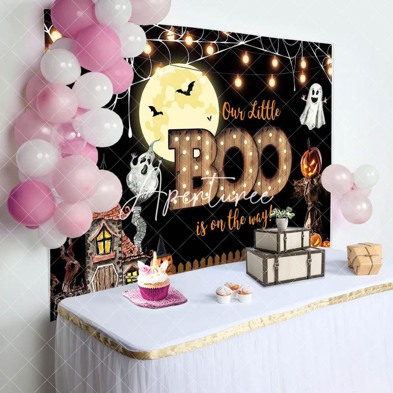 Aperturee - Little Boo Moon Night Halloween Baby Shower Backdrop