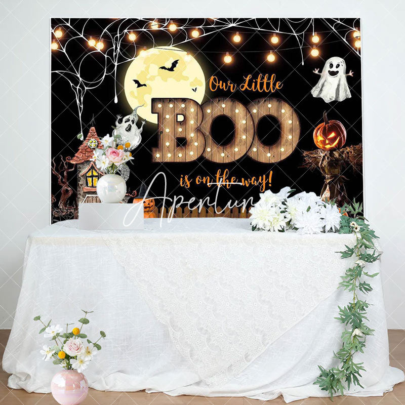 Aperturee - Little Boo Moon Night Halloween Baby Shower Backdrop