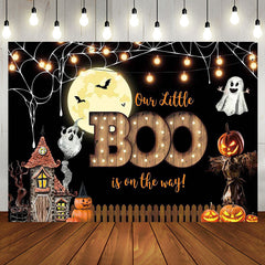 Aperturee - Little Boo Moon Night Halloween Baby Shower Backdrop