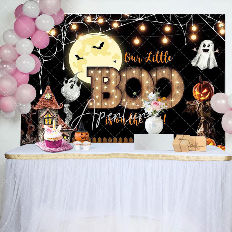 Aperturee - Little Boo Moon Night Halloween Baby Shower Backdrop