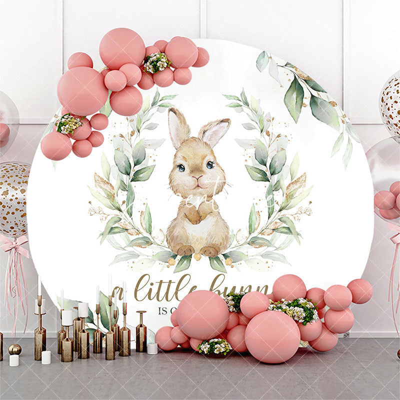 Aperturee Little Bunny Green Leaves Round Baby Shower Backdrop