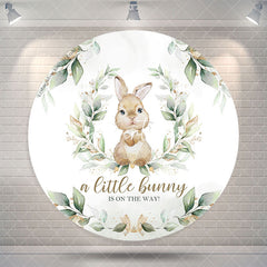 Aperturee Little Bunny Green Leaves Round Baby Shower Backdrop