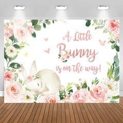 Aperturee - Little Bunny Is On The Way Floral Baby Shower Backdrop