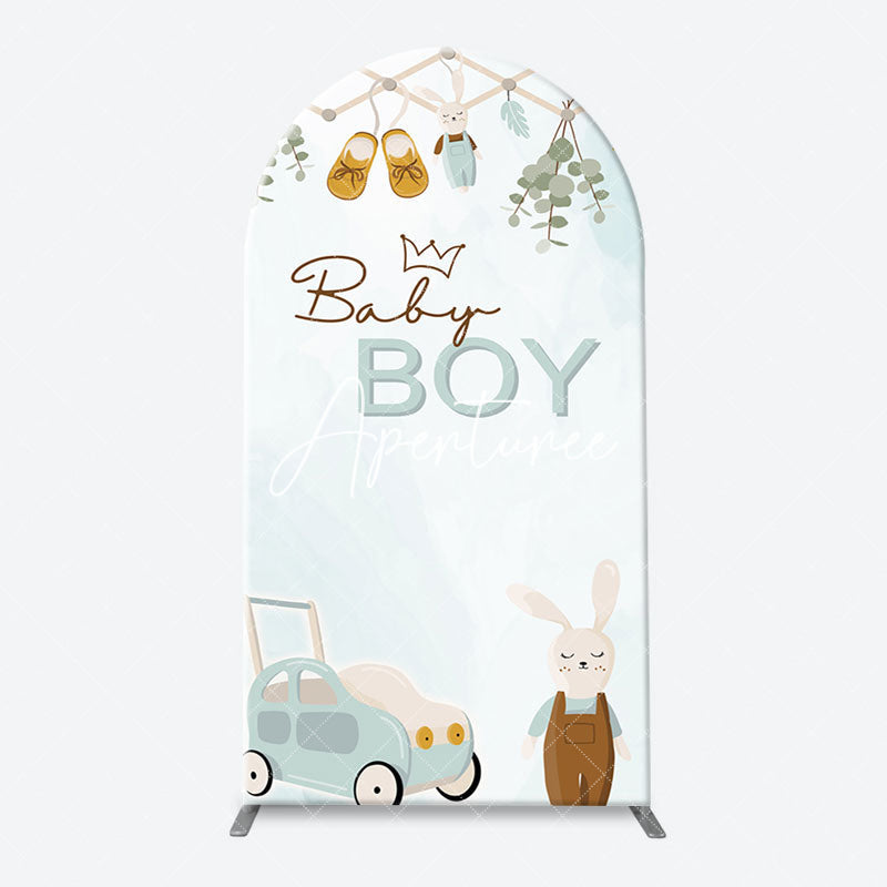 Aperturee - Little Bunny Stroller Leaves Baby Boy Arch Backdrop