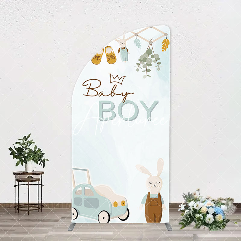 Aperturee - Little Bunny Stroller Leaves Baby Boy Arch Backdrop