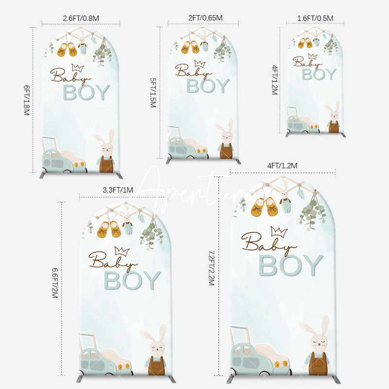 Aperturee - Little Bunny Stroller Leaves Baby Boy Arch Backdrop