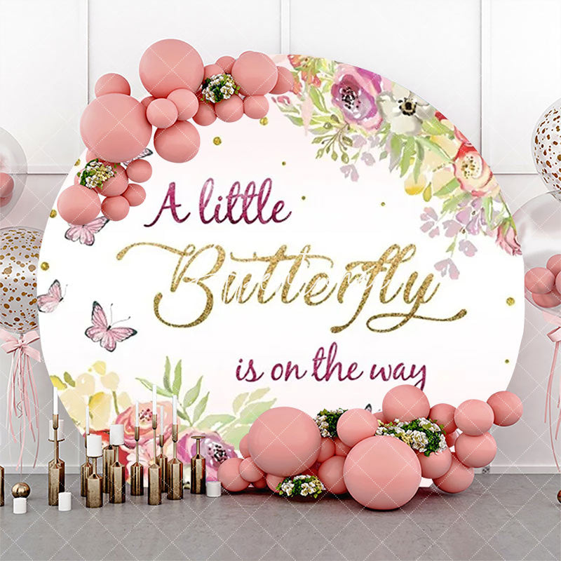 Aperturee - Little Butterfly Floral Round Baby Shower Backdrop