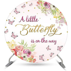 Aperturee - Little Butterfly Floral Round Baby Shower Backdrop